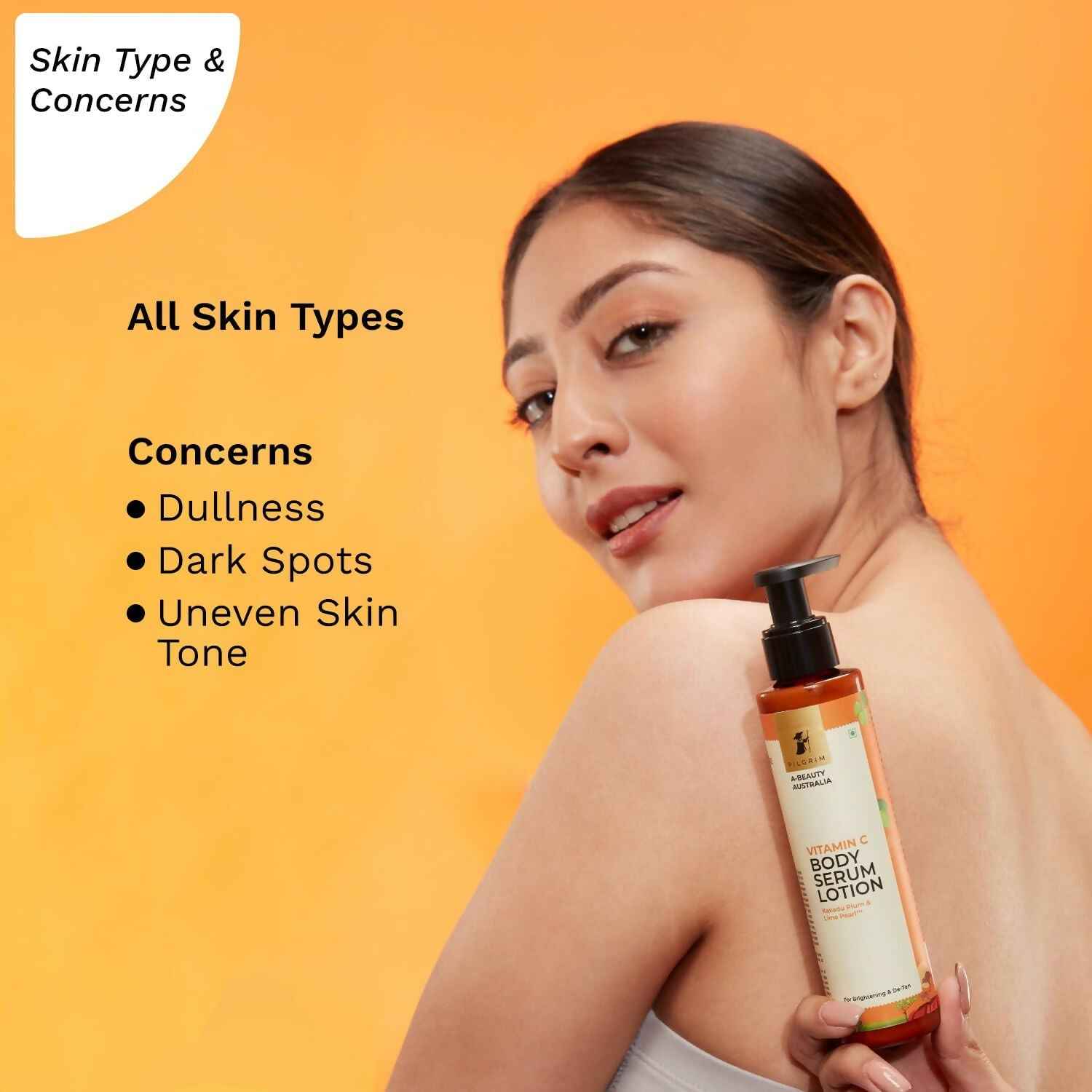 Pilgrim Australian Vitamin C Body Serum Lotion with Kakadu Plum &amp; Lime Pearl, Fades Dark Spots &amp; Evens Skin Tone For Brightening &amp; Detan