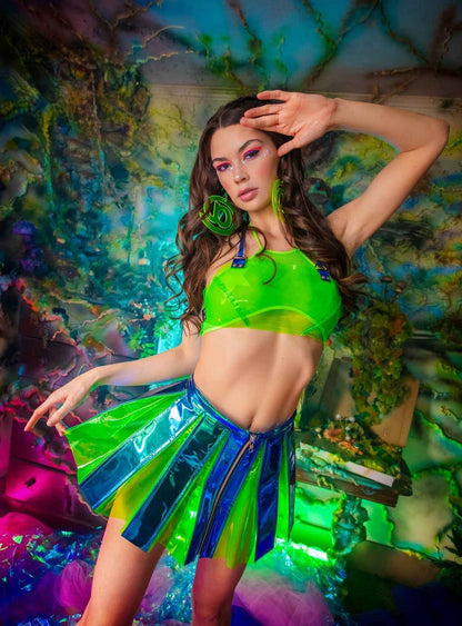 ElectroWave Vinyl Pleated Skirt