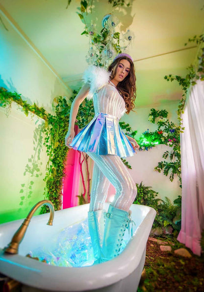 ElectroWave Vinyl Pleated Skirt