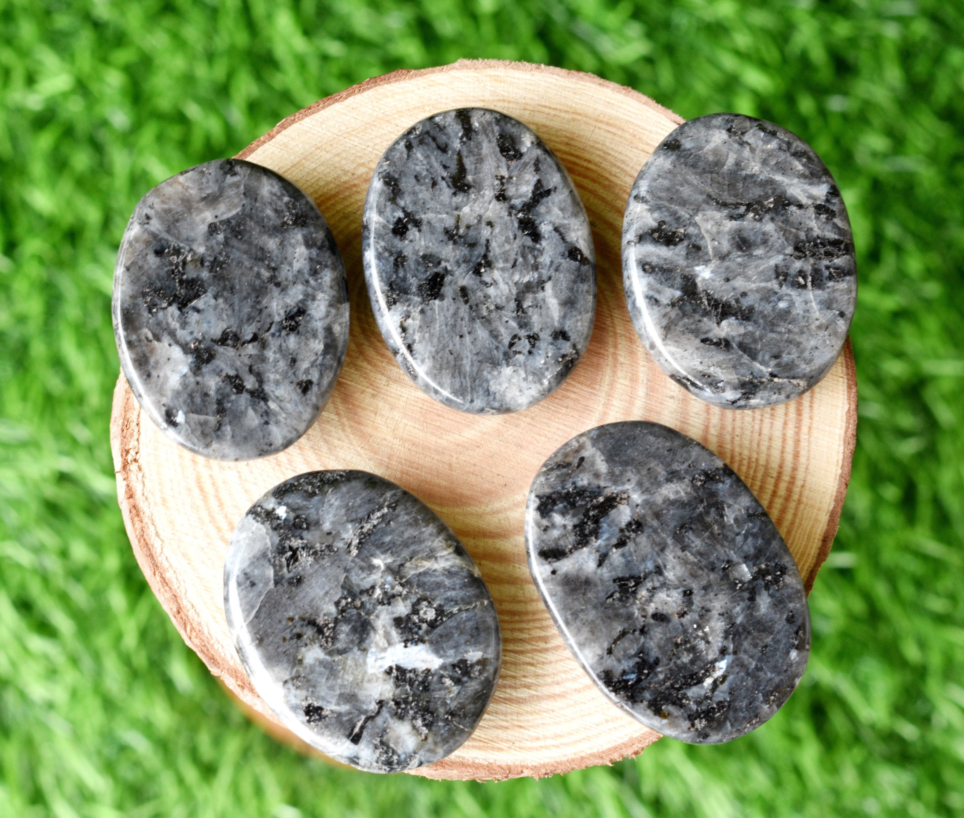 Larvikite Flat Stone, Polished Oval Flat Palm Stones  DestGlow