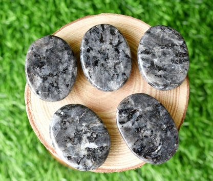 Larvikite Flat Stone, Polished Oval Flat Palm Stones  DestGlow