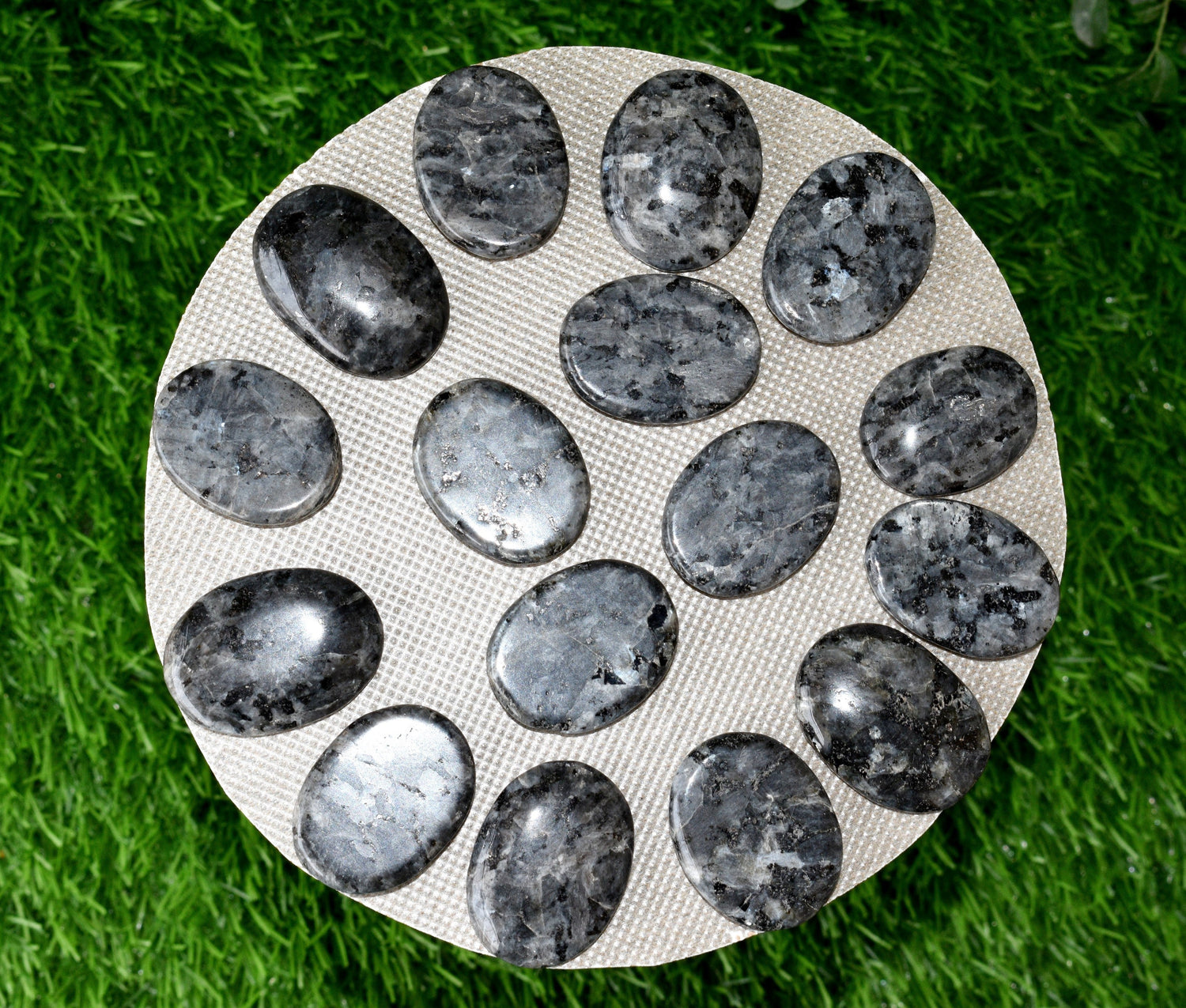 Larvikite Flat Stone, Polished Oval Flat Palm Stones  DestGlow