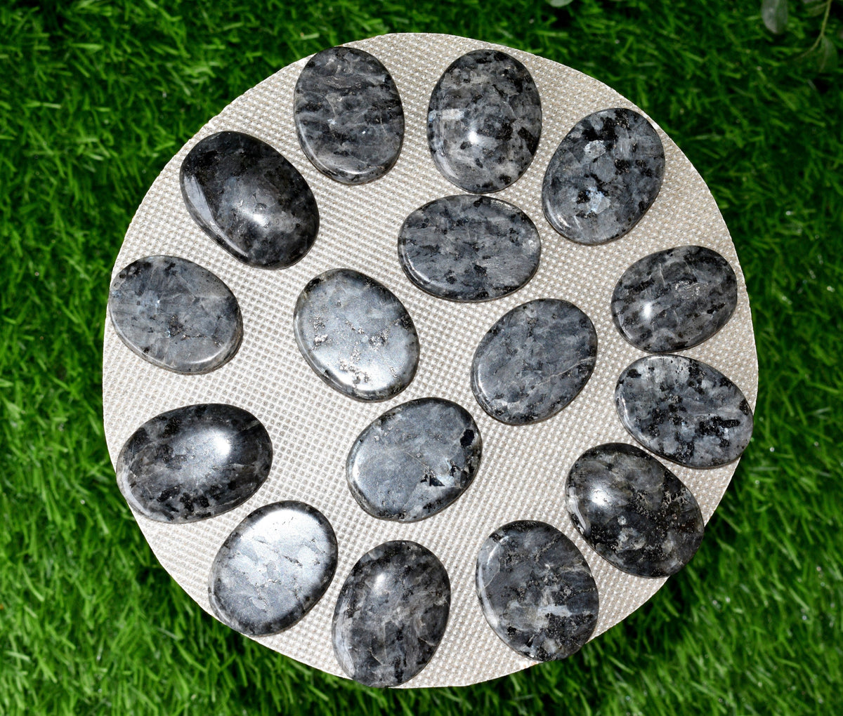 Larvikite Flat Stone, Polished Oval Flat Palm Stones  DestGlow