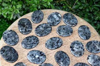 Larvikite Flat Stone, Polished Oval Flat Palm Stones  DestGlow