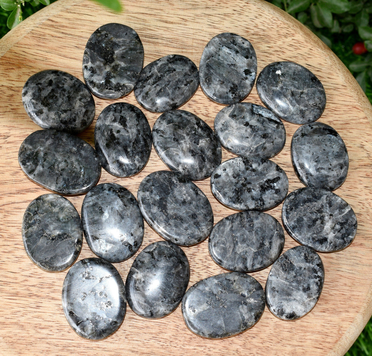 Larvikite Flat Stone, Polished Oval Flat Palm Stones  DestGlow