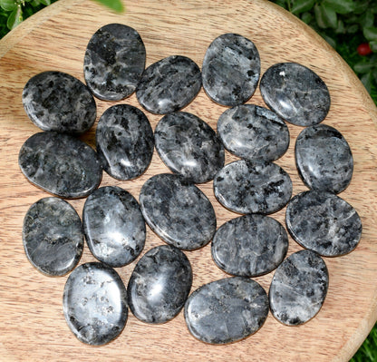 Larvikite Flat Stone, Polished Oval Flat Palm Stones  DestGlow