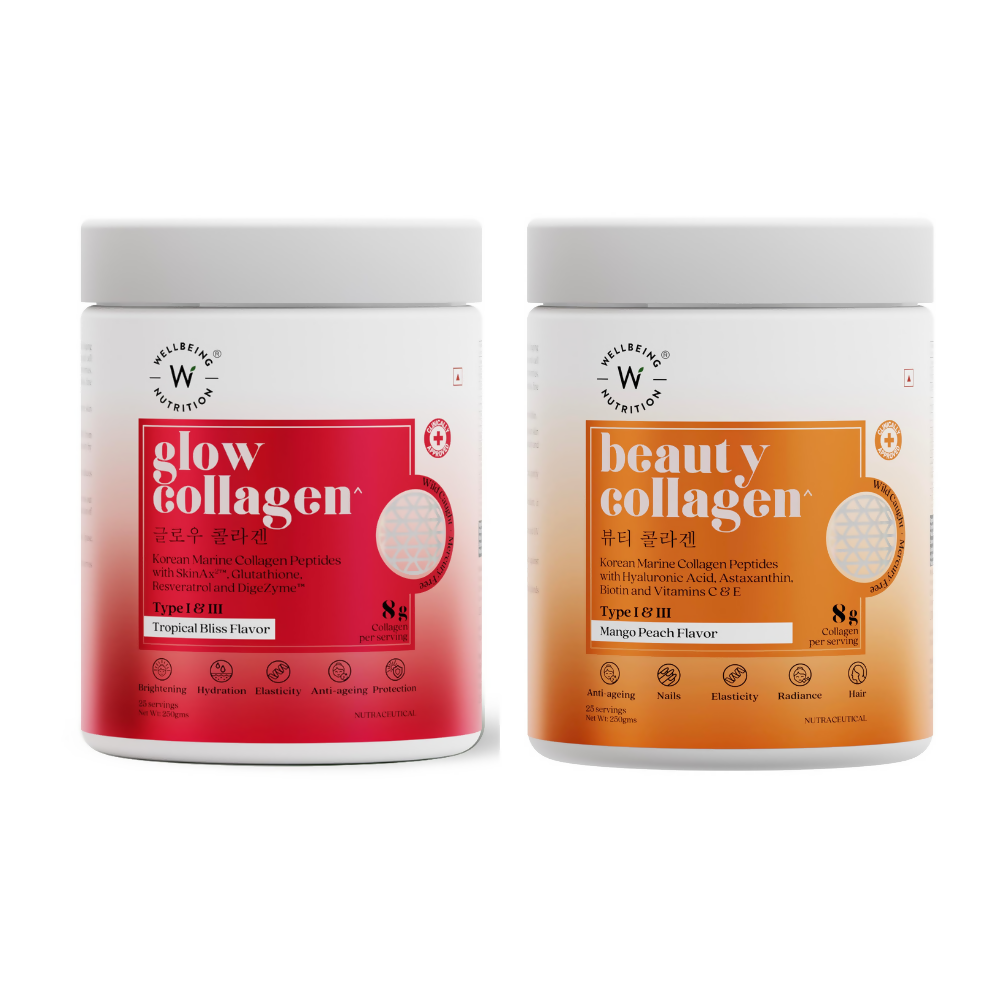 Wellbeing Nutrition Glow Korean Marine &amp; Beauty Collagen Combo: Tropical Bliss &amp; Mango Peach Flavor