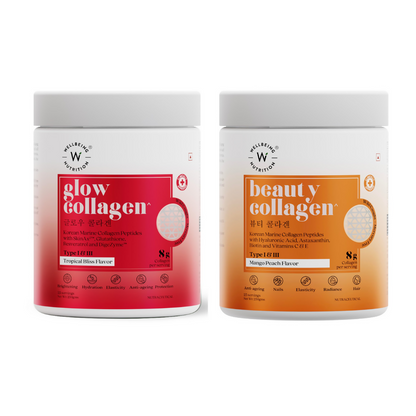 Wellbeing Nutrition Glow Korean Marine &amp; Beauty Collagen Combo: Tropical Bliss &amp; Mango Peach Flavor