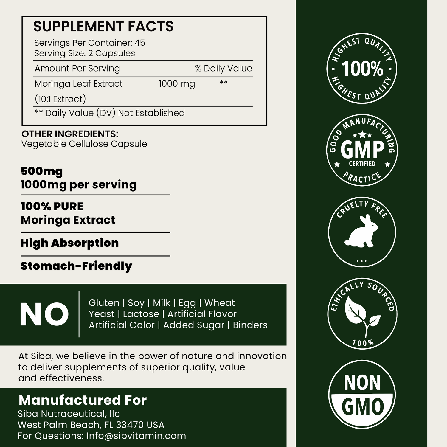 Moringa Leaf Capsules by Siba Vitamins Store