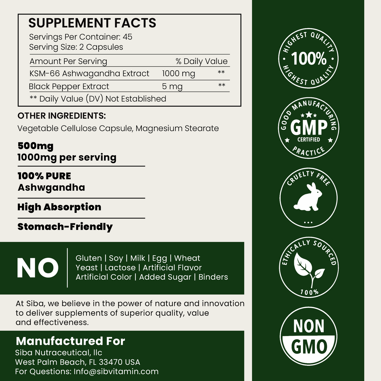 Ashwagandha Capsules by Siba Vitamins Store