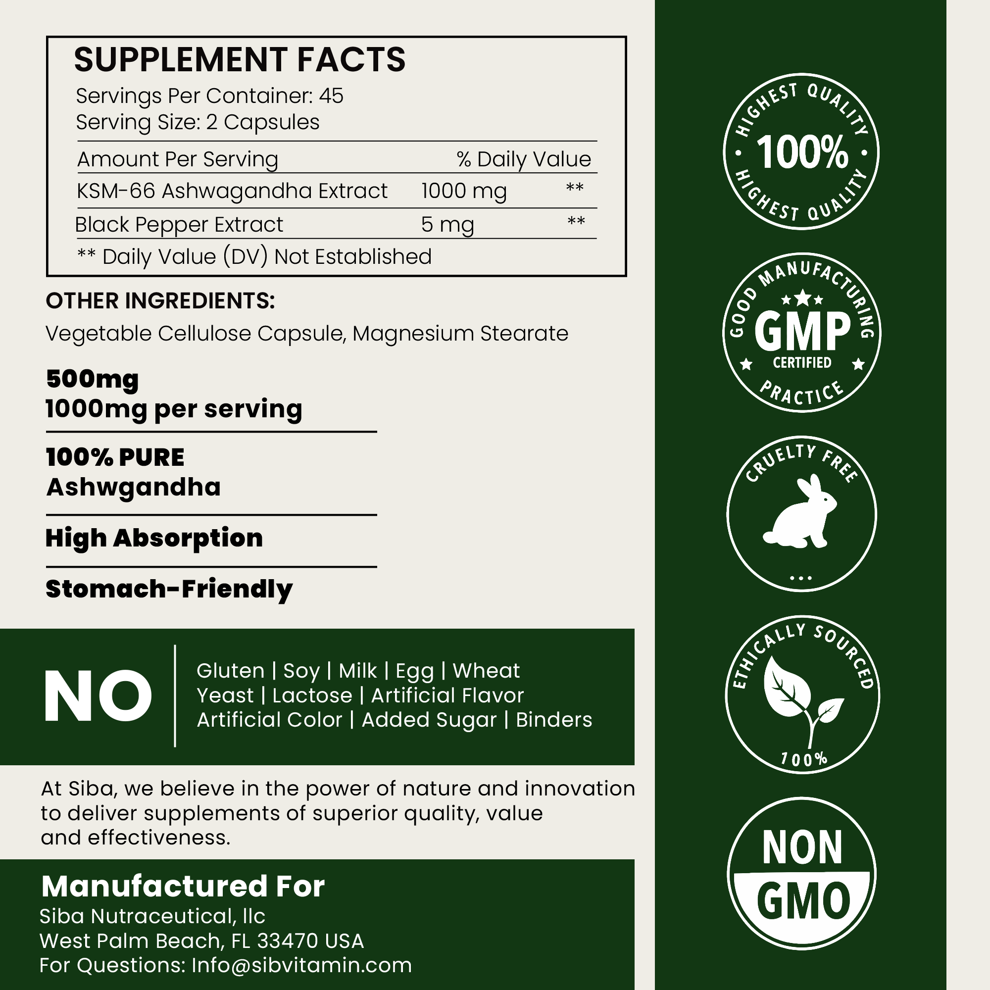Ashwagandha Capsules by Siba Vitamins Store