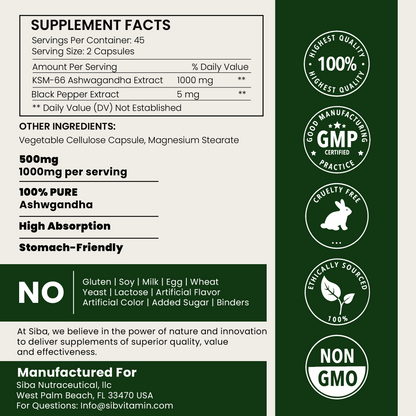 Ashwagandha Capsules by Siba Vitamins Store