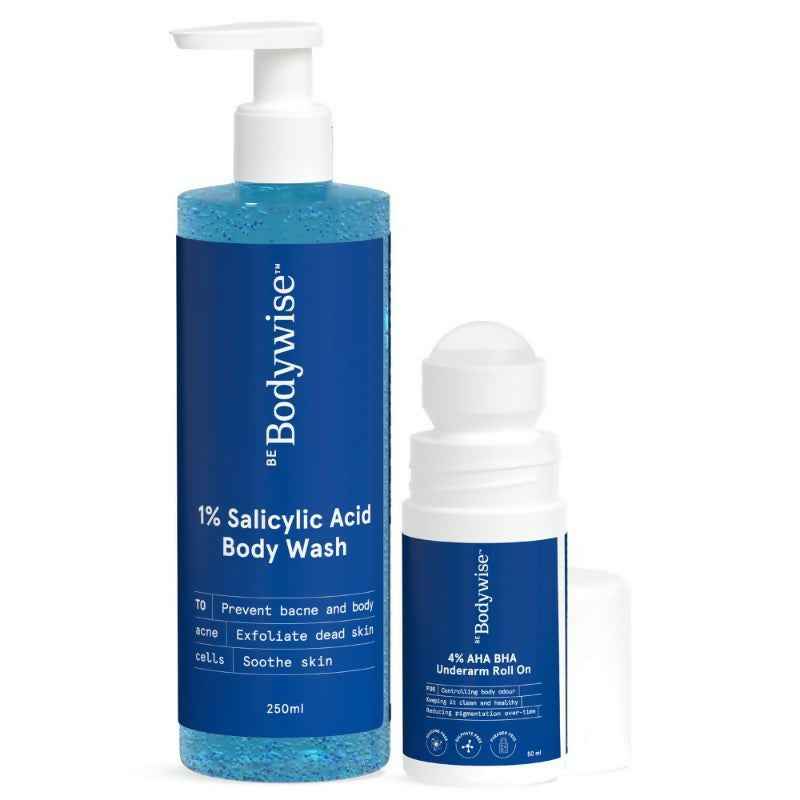 BeBodywise 1% Salicylic Acid Body Wash &amp; 4% AHA BHA Underarm Roll On - Helps Exfoliate Skin