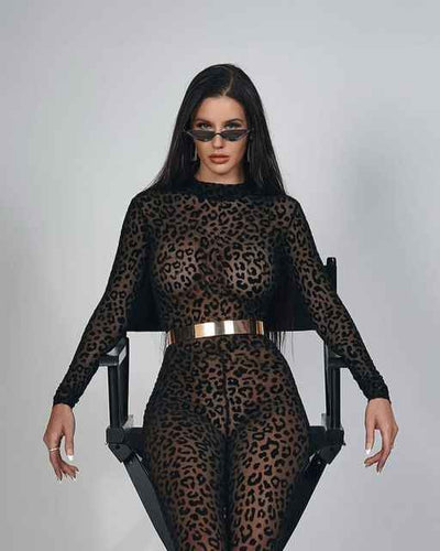 Fierce Elegance Velvet Leopard Bodysuit