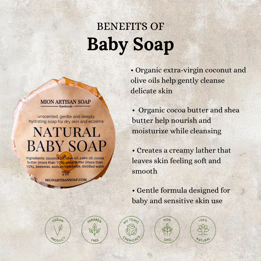 Natural Baby Soap | Unscented | Cocoa Butter &amp; Shea Butter Soap by MION Artisan Soap Co.