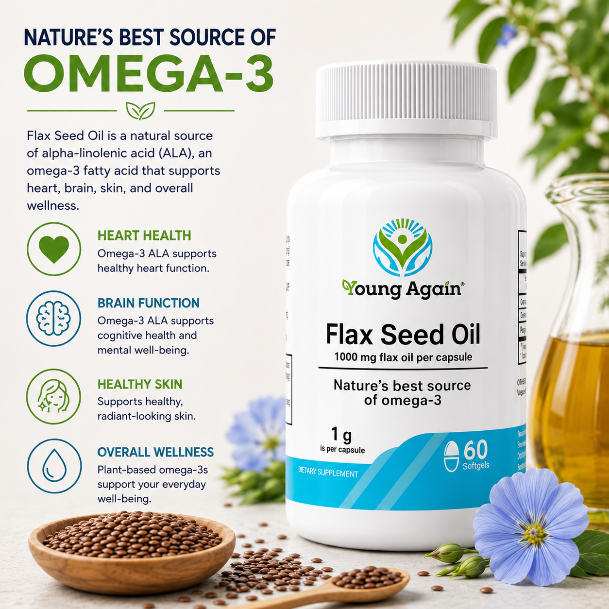 Flax Oil - Source of Omega-3 Fatty Acids by Young Again