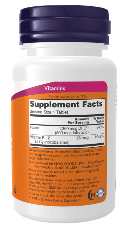 Folic Acid 800 mcg with Vitamin B-12 Tablets by Country Life Natural Foods