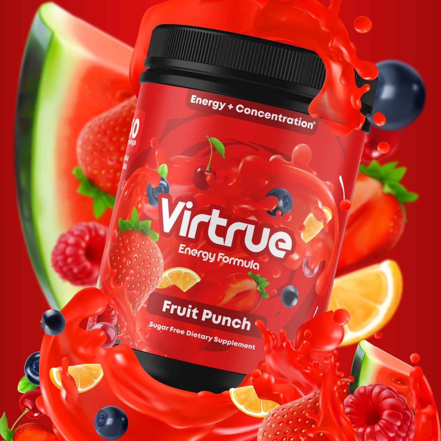 Fruit Punch Pre-Workout Energy Powder + Focus Boost &amp; Hydration | Sugar Free