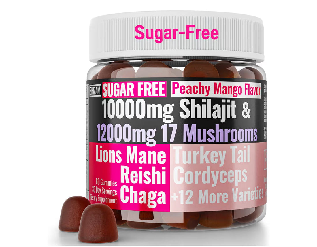 Shilajit + 17 Mushroom Complex Gummies | 22,000mg All-in-One Energy &amp; Immunity Booster | Sugar-Free Peach Mango Flavor by Seamoss depot