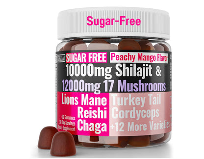 Shilajit + 17 Mushroom Complex Gummies | 22,000mg All-in-One Energy &amp; Immunity Booster | Sugar-Free Peach Mango Flavor by Seamoss depot