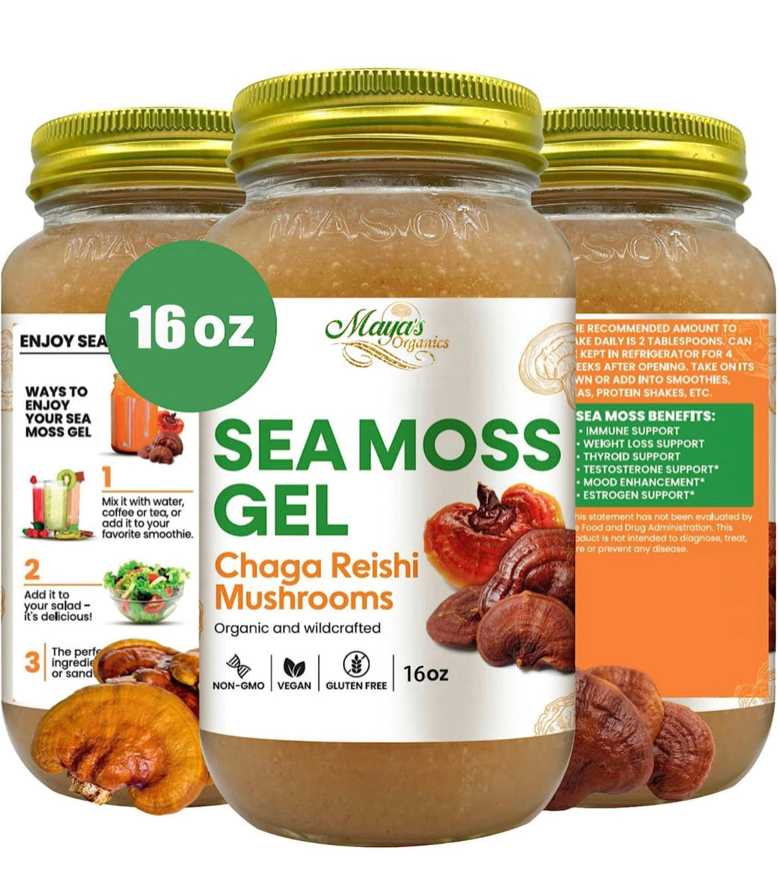 Chaga &amp; Reishi Mushroom Sea Moss Gel (16oz) – Heart, Immune &amp; Detox Support by Seamoss depot