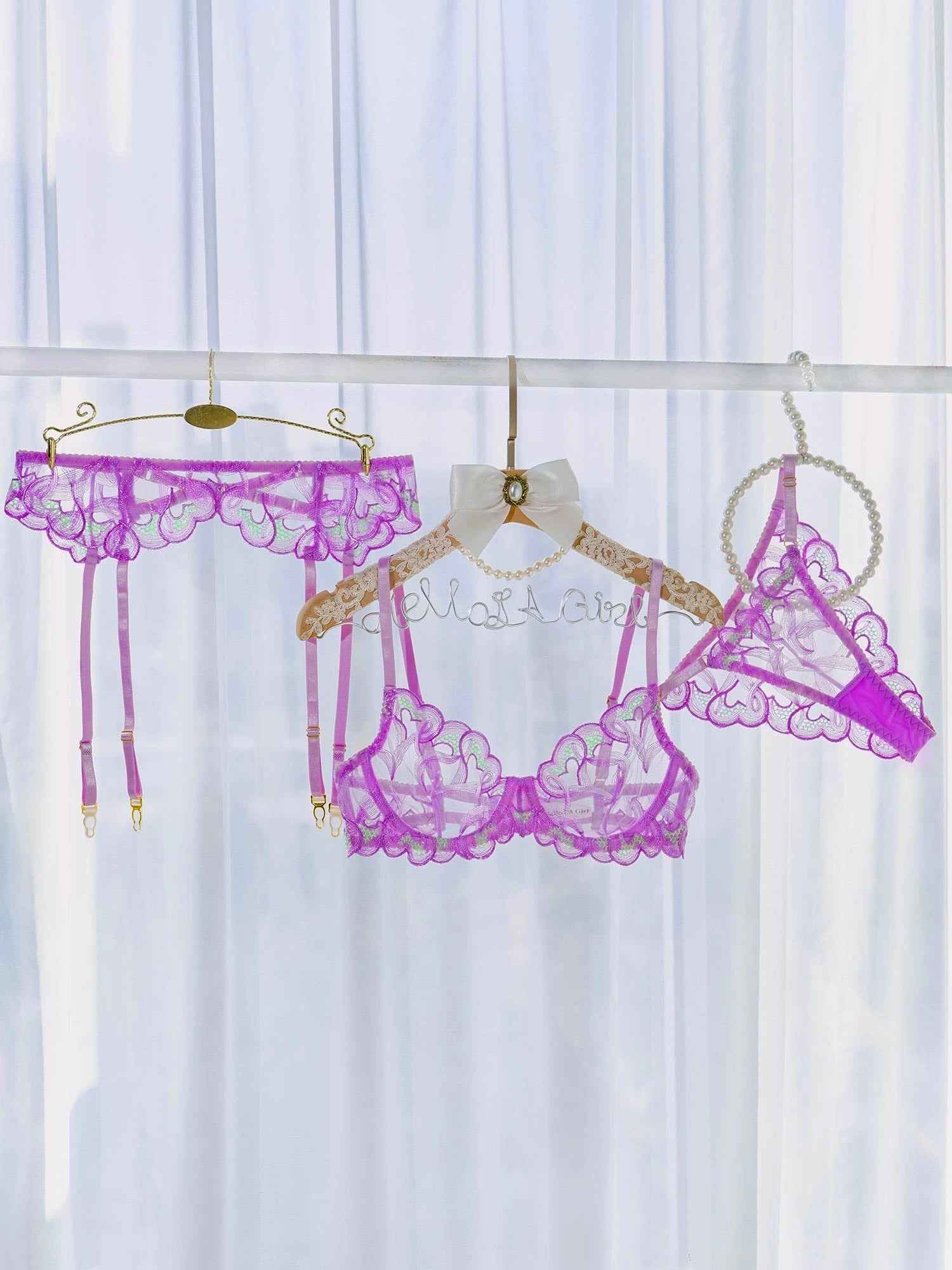 Purple Embroidery Lingerie Set