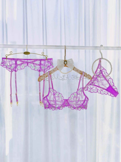 Purple Embroidery Lingerie Set