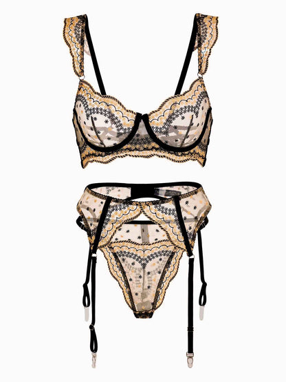 Black&amp;Gold Luxury Lace Embroidered Lingerie Set