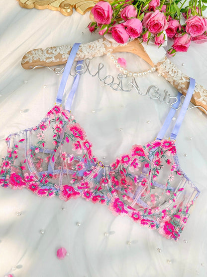 Fantasy Pink Bloom Embroidery Lingerie Set 