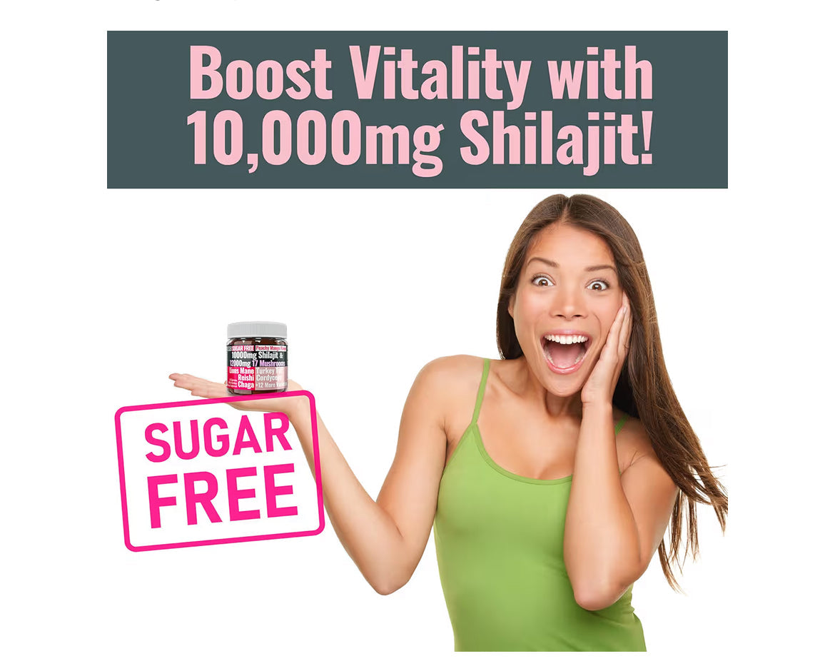 Shilajit + 17 Mushroom Complex Gummies | 22,000mg All-in-One Energy &amp; Immunity Booster | Sugar-Free Peach Mango Flavor by Seamoss depot