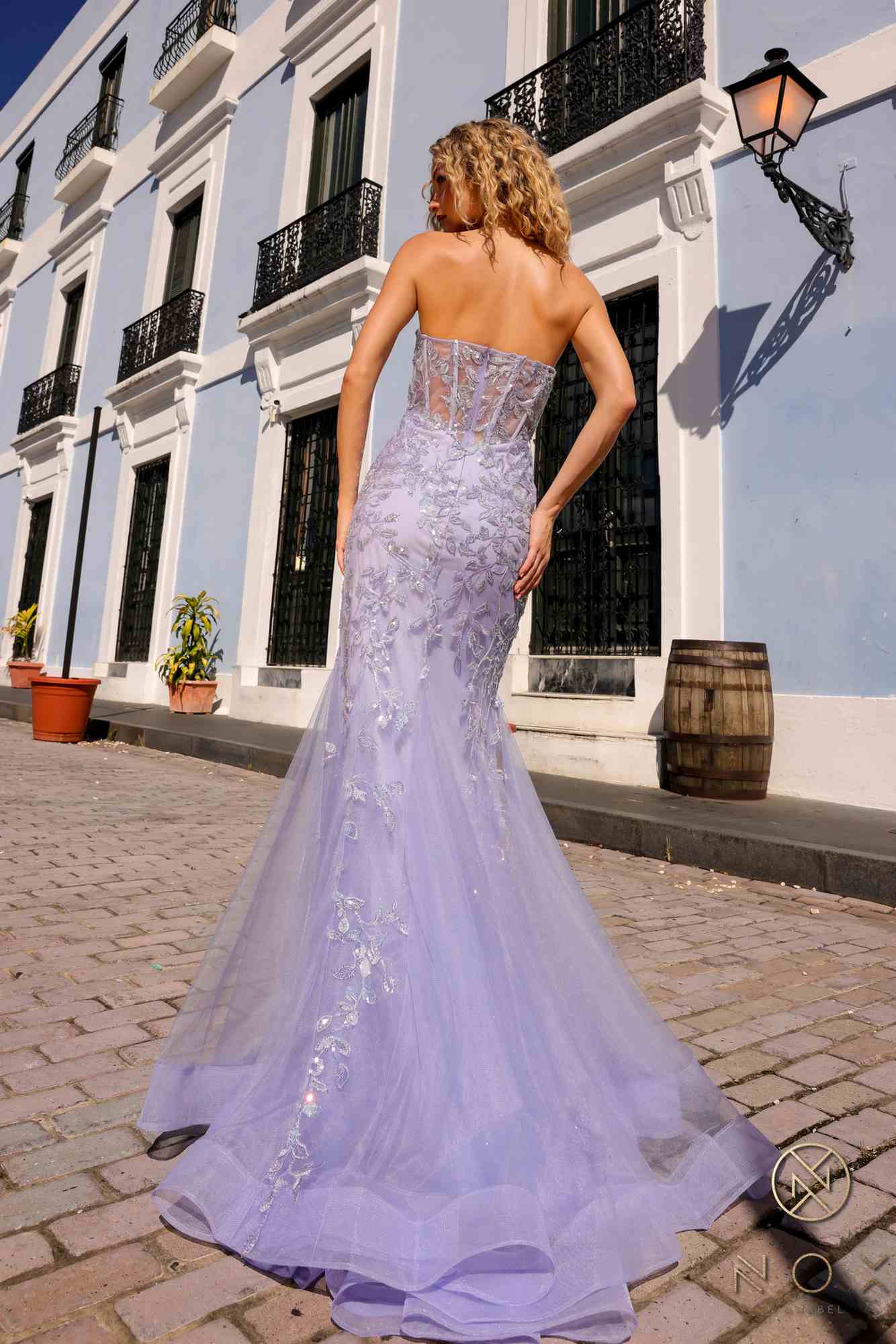 Nox Anabel G1258 Strapless Lace Applique Corset Bodice Mermaid Gown by DiscountDressShop