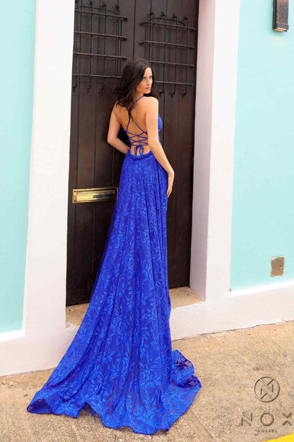 Nox Anabel G1353 Long Boho Inspired Embroidered V-Neck Mermaid Gown by DiscountDressShop