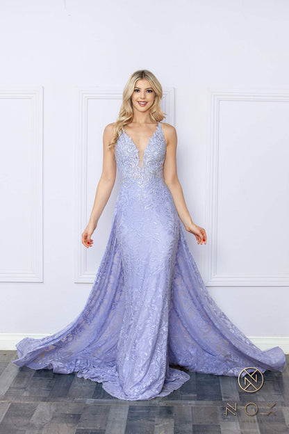 Nox Anabel G1353 Long Boho Inspired Embroidered V-Neck Mermaid Gown by DiscountDressShop