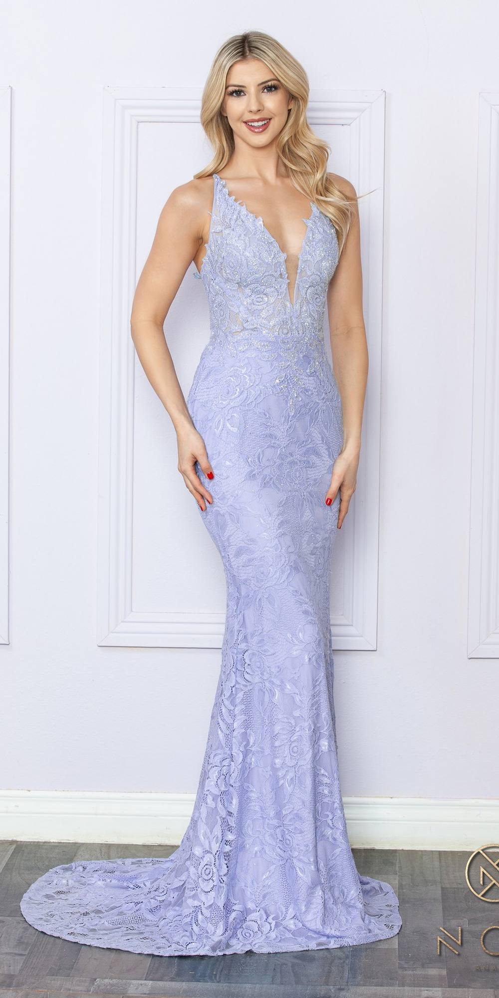 Nox Anabel G1353 Long Boho Inspired Embroidered V-Neck Mermaid Gown by DiscountDressShop