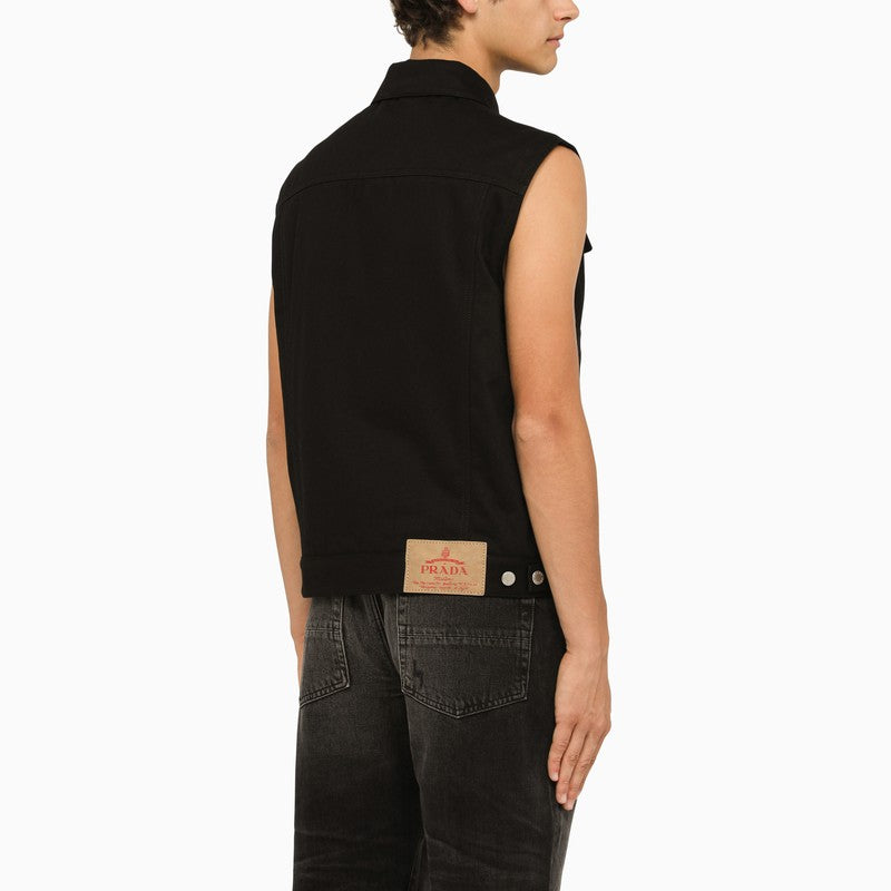 Prada Men Black Denim Waistcoat by Luosophy