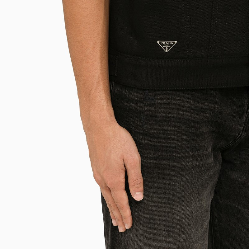 Prada Men Black Denim Waistcoat by Luosophy