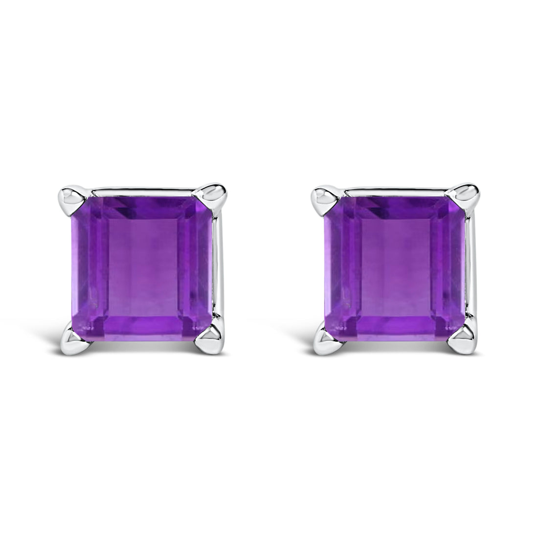 14K White Gold 5x5MM Princess Cut Purple Amethyst Solitaire Stud Earrings by Bids.com