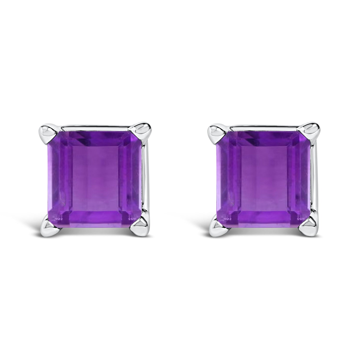 14K White Gold 5x5MM Princess Cut Purple Amethyst Solitaire Stud Earrings by Bids.com
