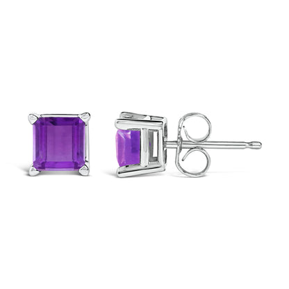 14K White Gold 5x5MM Princess Cut Purple Amethyst Solitaire Stud Earrings by Bids.com