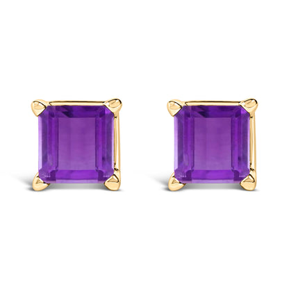 14K White Gold 5x5MM Princess Cut Purple Amethyst Solitaire Stud Earrings by Bids.com