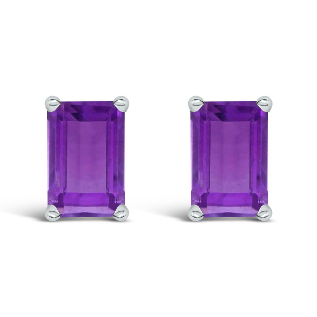 14K White Gold 6x4MM Emerald Shaped Amethyst Solitaire Stud Earrings by Bids.com
