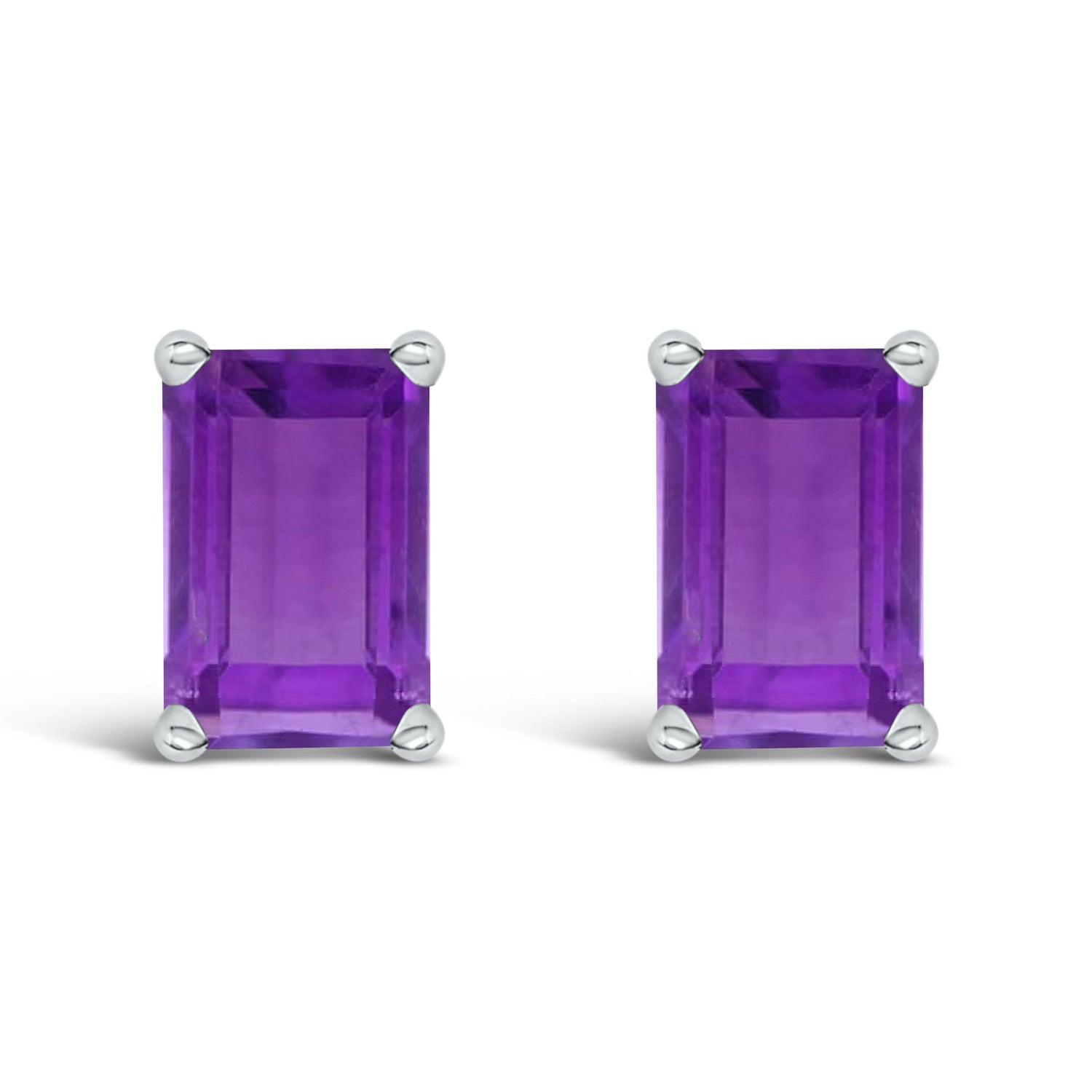 14K White Gold 6x4MM Emerald Shaped Amethyst Solitaire Stud Earrings by Bids.com