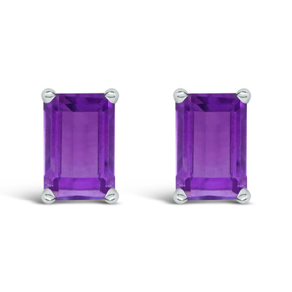 14K White Gold 6x4MM Emerald Shaped Amethyst Solitaire Stud Earrings by Bids.com