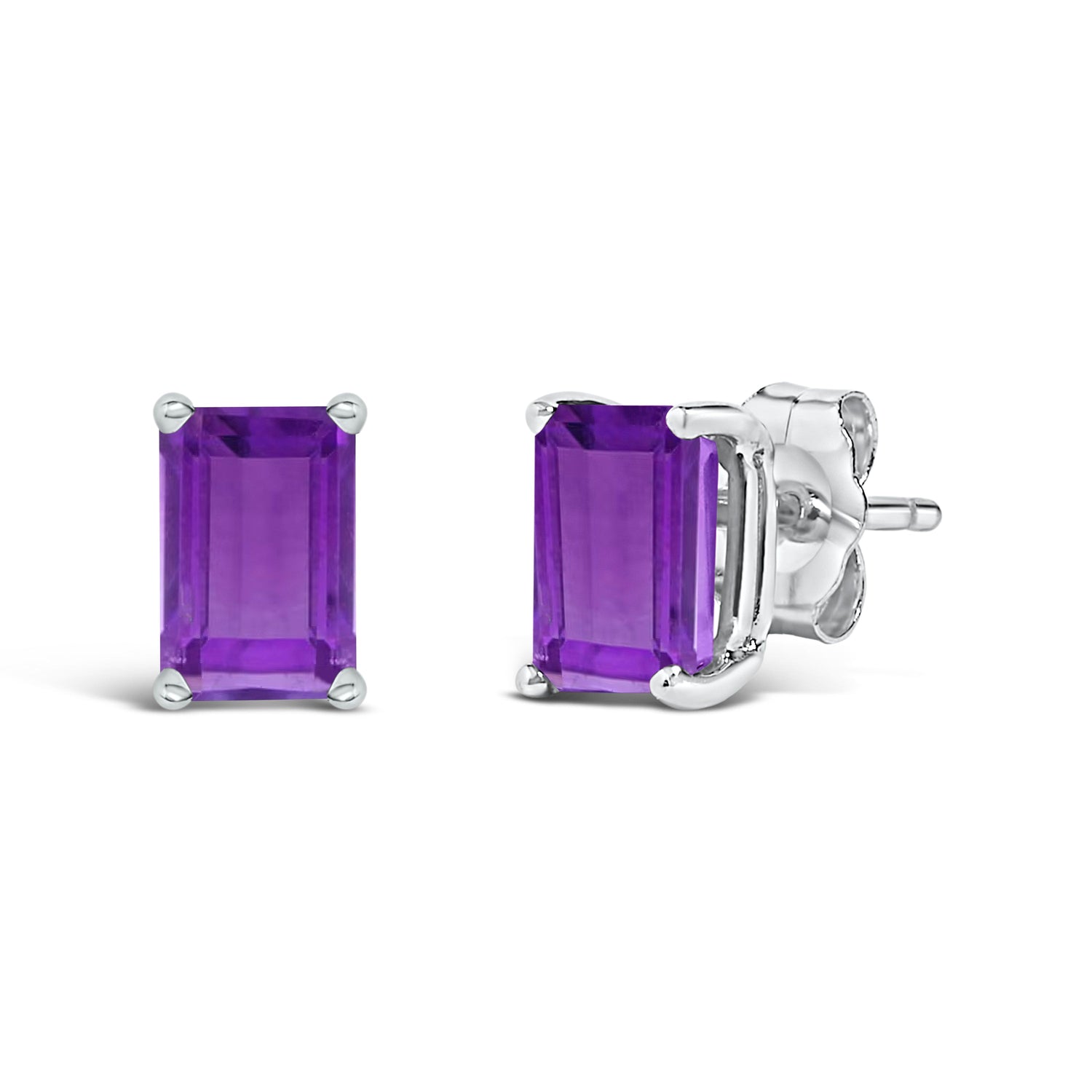 14K White Gold 6x4MM Emerald Shaped Amethyst Solitaire Stud Earrings by Bids.com