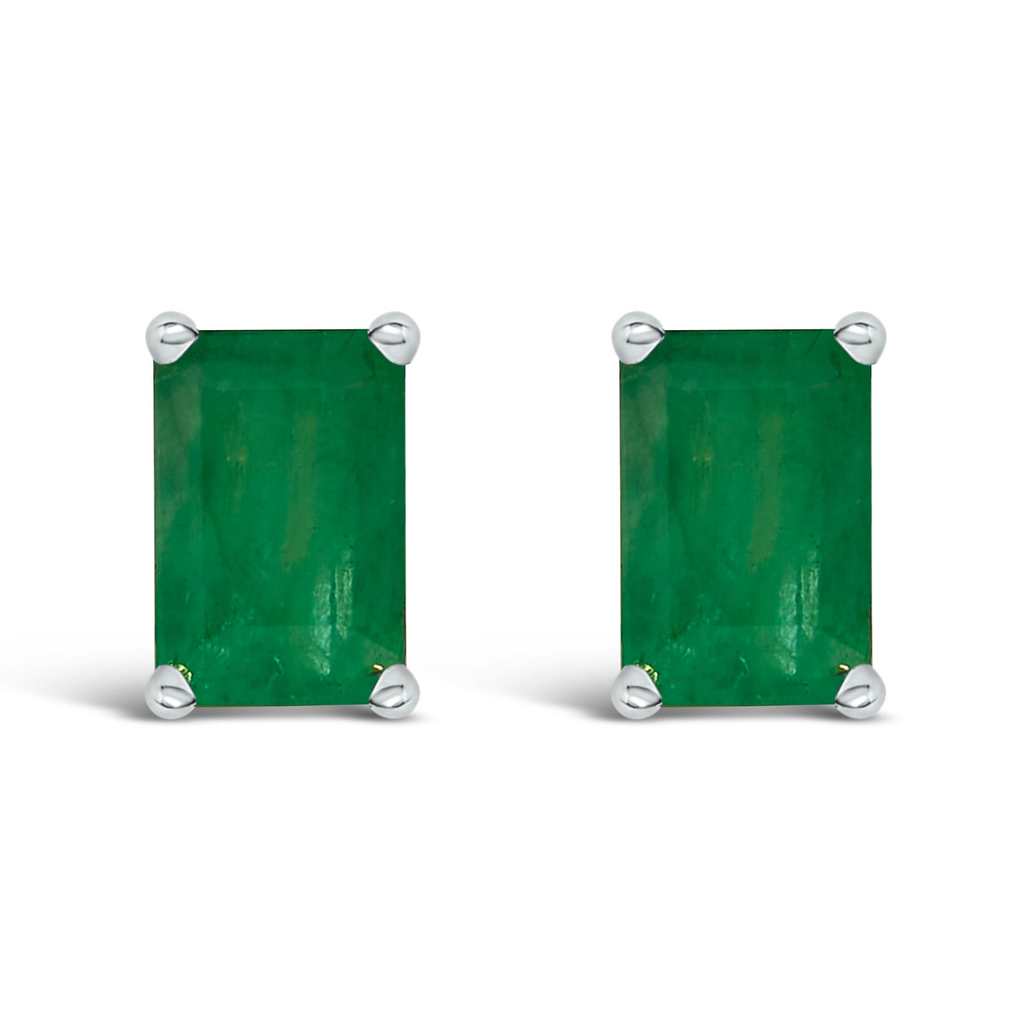 14K White Gold 6x4MM Emerald Shaped Amethyst Solitaire Stud Earrings by Bids.com