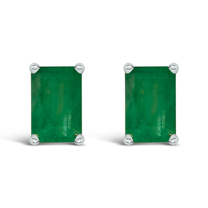 14K White Gold 6x4MM Emerald Shaped Amethyst Solitaire Stud Earrings by Bids.com