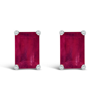 14K White Gold 6x4MM Emerald Shaped Amethyst Solitaire Stud Earrings by Bids.com