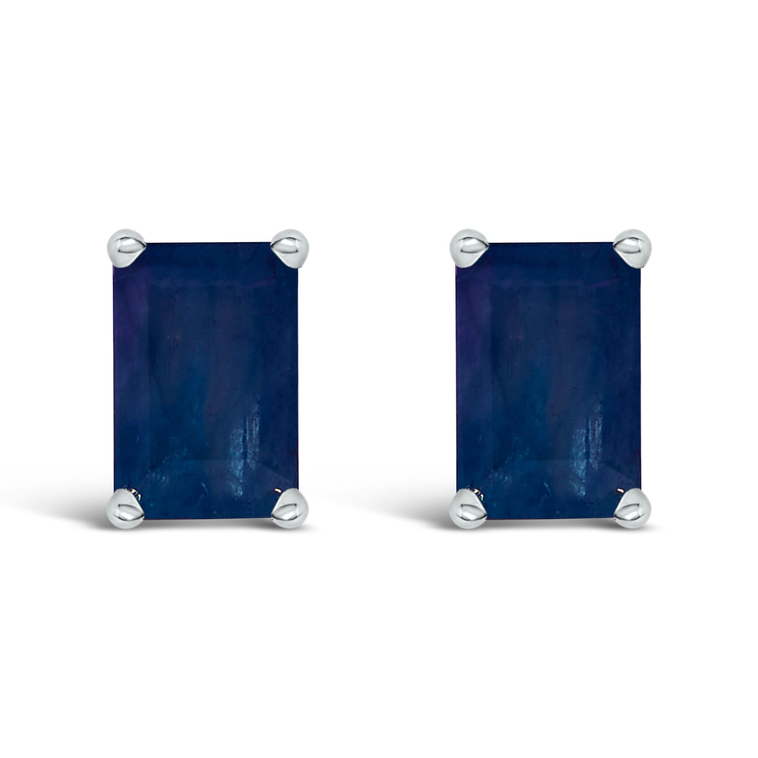 14K White Gold 6x4MM Emerald Shaped Amethyst Solitaire Stud Earrings by Bids.com