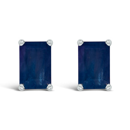 14K White Gold 6x4MM Emerald Shaped Amethyst Solitaire Stud Earrings by Bids.com