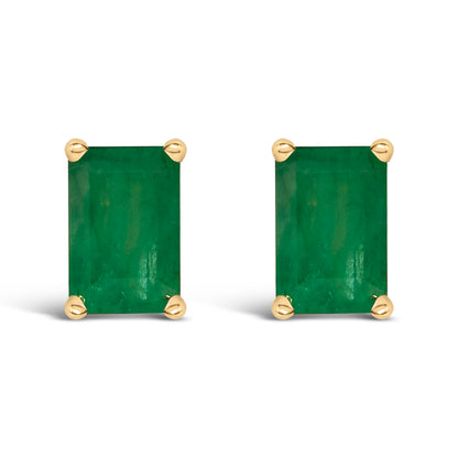 14K White Gold 6x4MM Emerald Shaped Amethyst Solitaire Stud Earrings by Bids.com